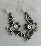 Bat skeleton Halloween earrings Silver Hooks Gothic jewellery - Image 1