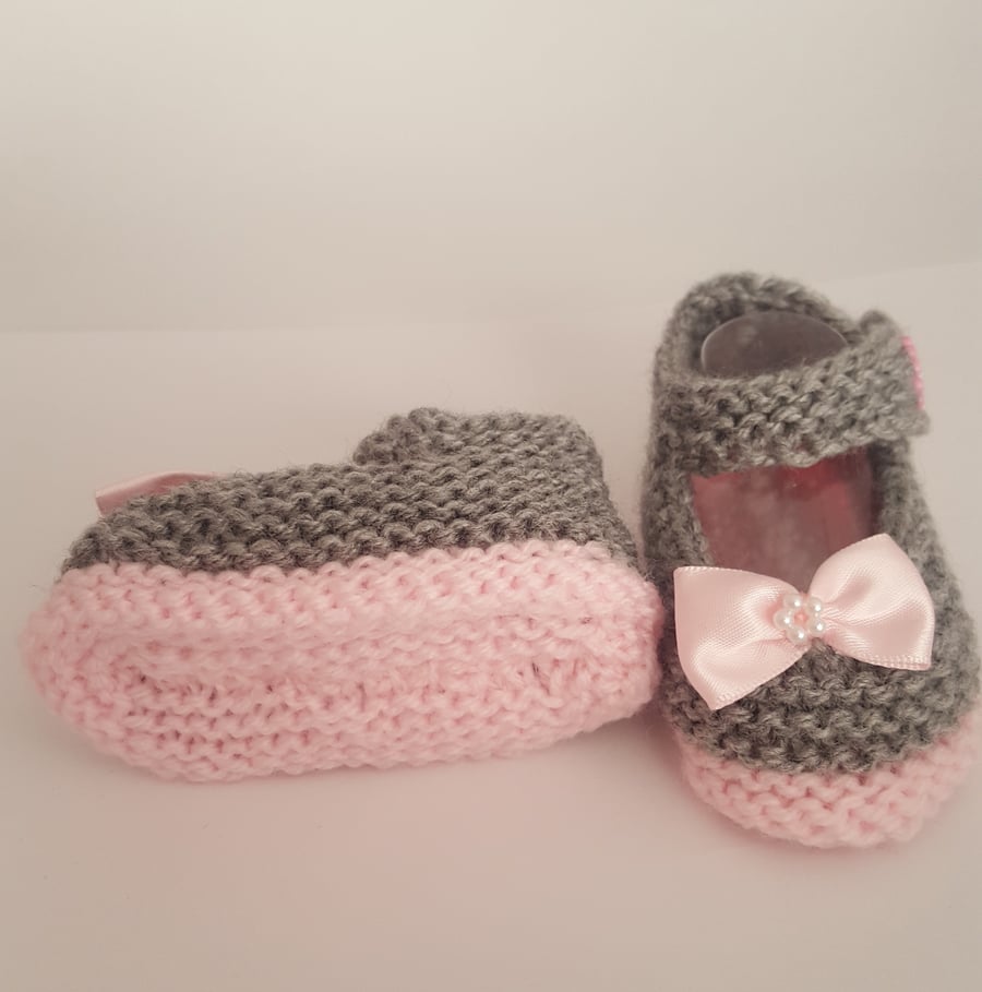 Mary Jane Knitted Baby Girl shoes, premature, newborn 