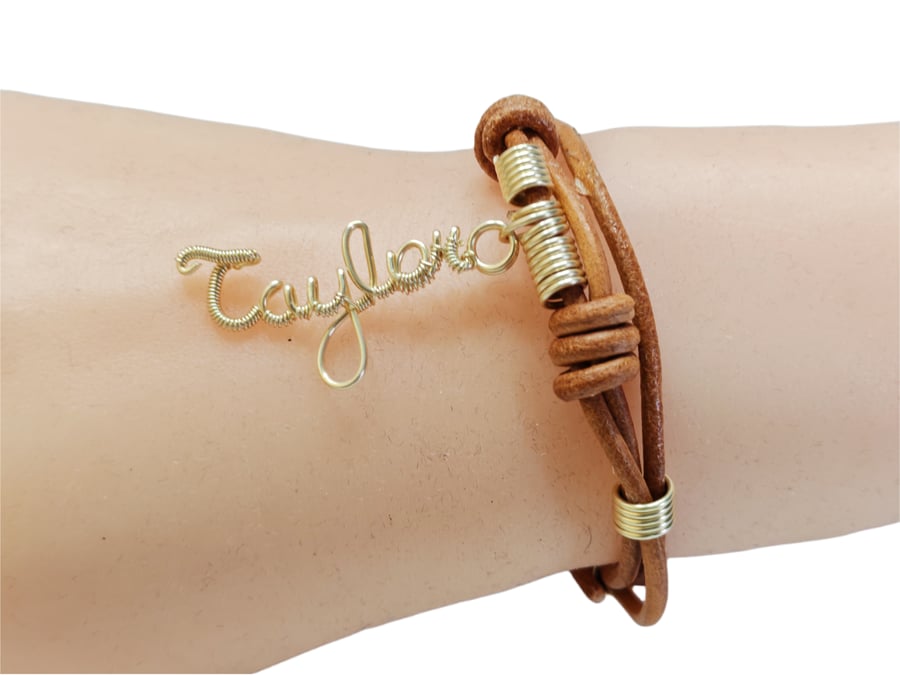  personalised Leather Bracelet with your name on memory bracele  - Free Delivery