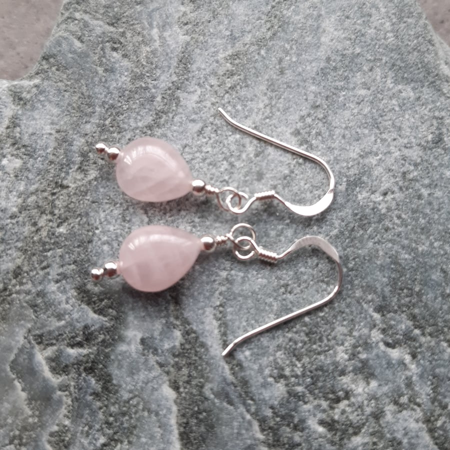  Rose Quartz Dainty Drop Sterling Silver Drop Earrings