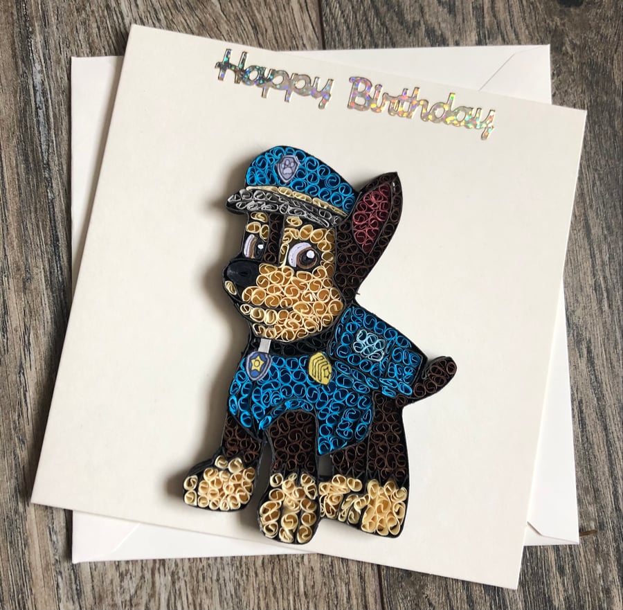 Stunning handmade quilled dog card