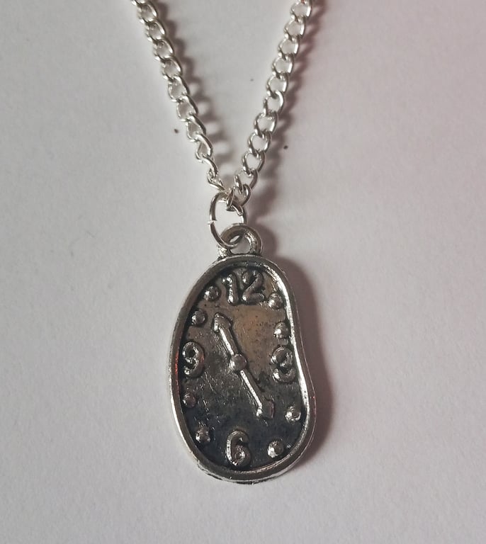 Dali Melting Clock Necklace Silver Plate Artist Gift