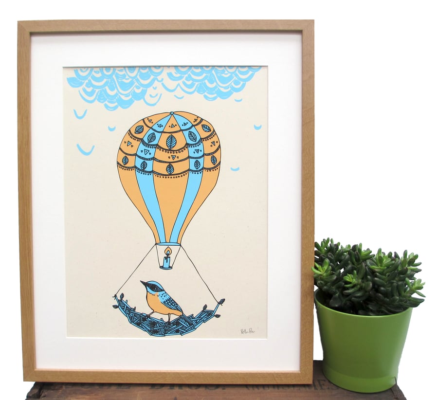 Art print 'On the Move',  a three colour screen print. SALE