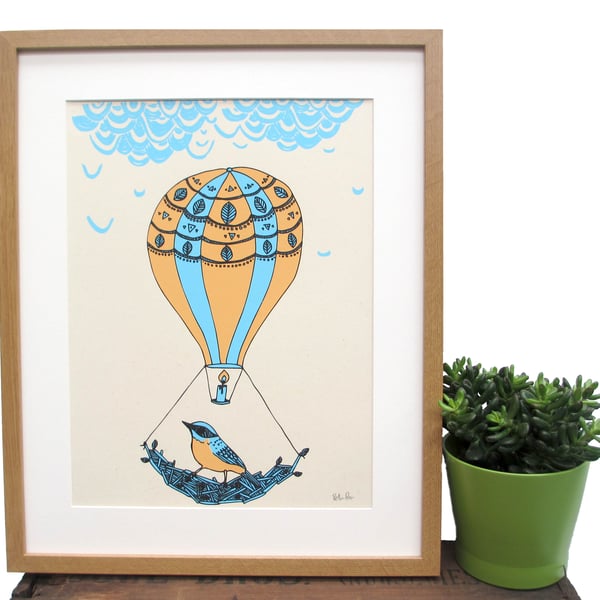 Art print 'On the Move',  a three colour screen print. SALE