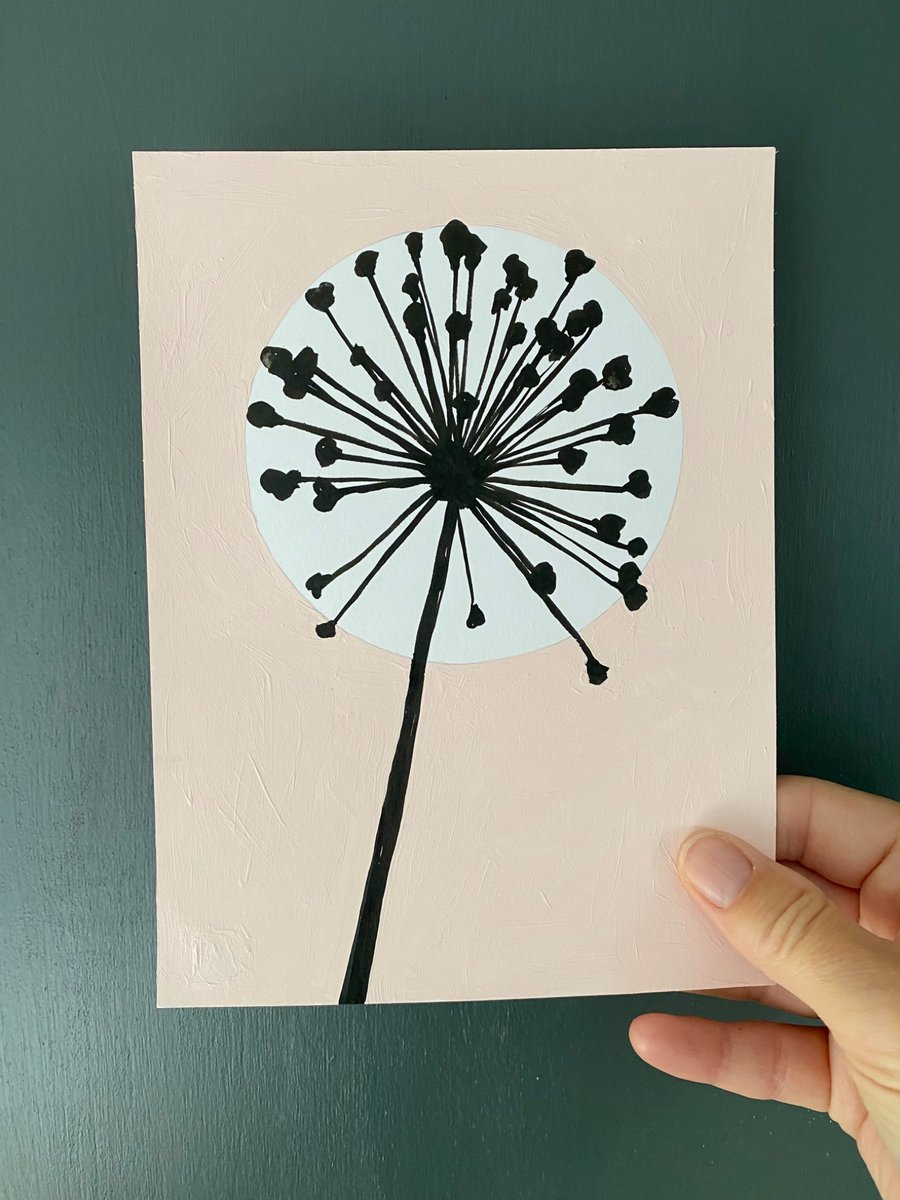 Botanical art, Garden Allium, seed head, shadow painting, handmade art, signed