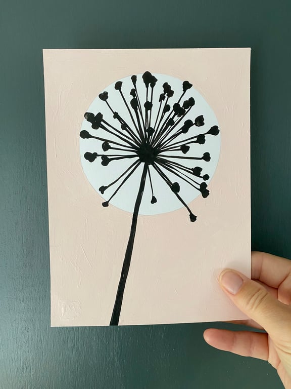 Botanical art, Garden Allium, seed head, shadow painting, handmade art, signed
