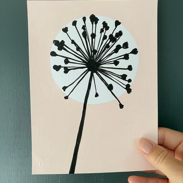 Botanical art, Garden Allium, seed head, shadow painting, handmade art, signed