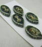 5 Small Leaf Shaped Forest Green Ceramic Buttons - Image 2