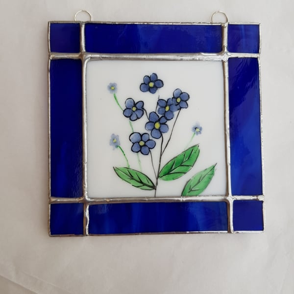 467 Stained Glass Forget me not Painting - handmade hanging decoration.