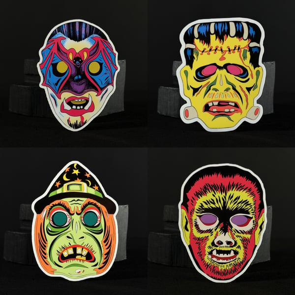 Vintage Halloween Masks Set Of 4 Stickers 