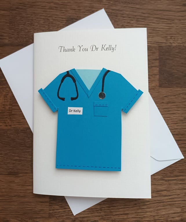 Thank You Card For Doctor or Surgeon. Scrubs and Stethoscope. A6