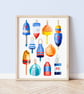 Lobster Buoys Illustrated A4 Art Print - Image 1