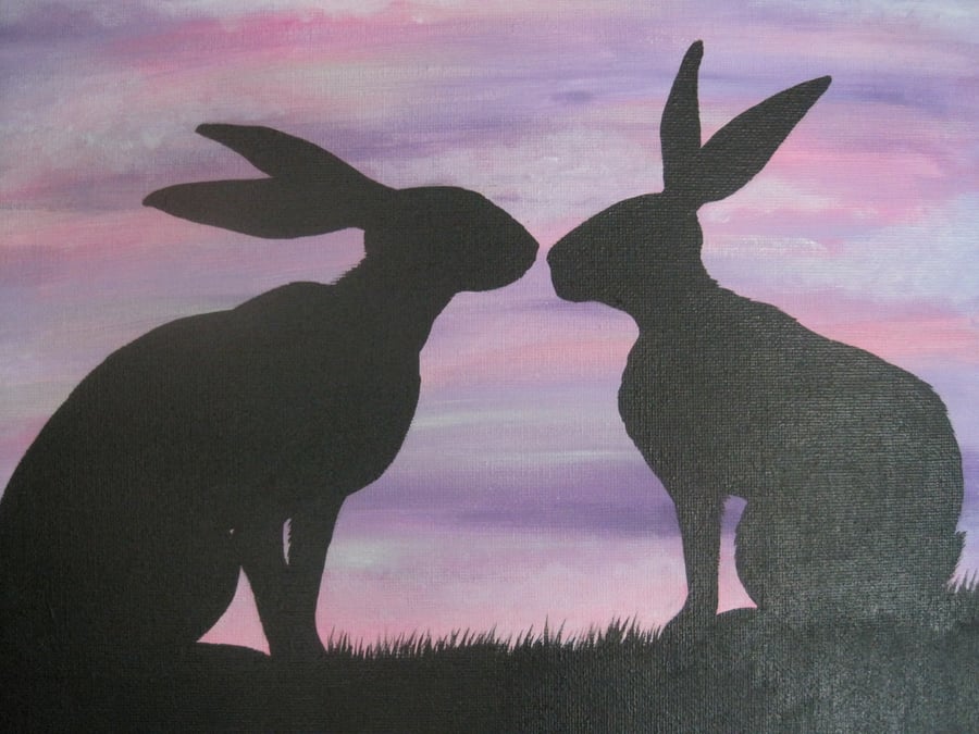 Hare Silhouette Painting with Display Easel