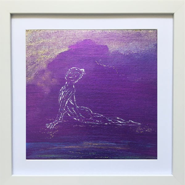 Yoga Pose Meditation Painting Original Art Framed Yogi Gift Glitter Purple Gold 