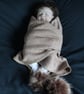Handmade Sparkle Jersey Baby Shawl – Fawn with Faux Fur Pom Poms (110 cm)    - Image 3