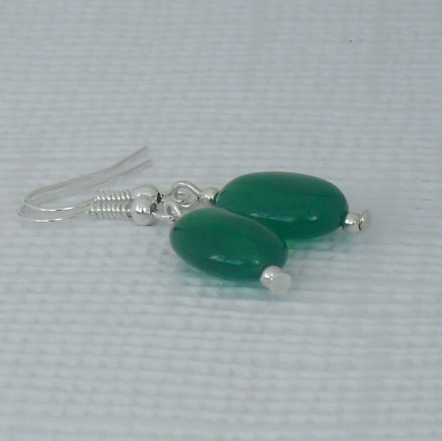 Oval green agate  earrings