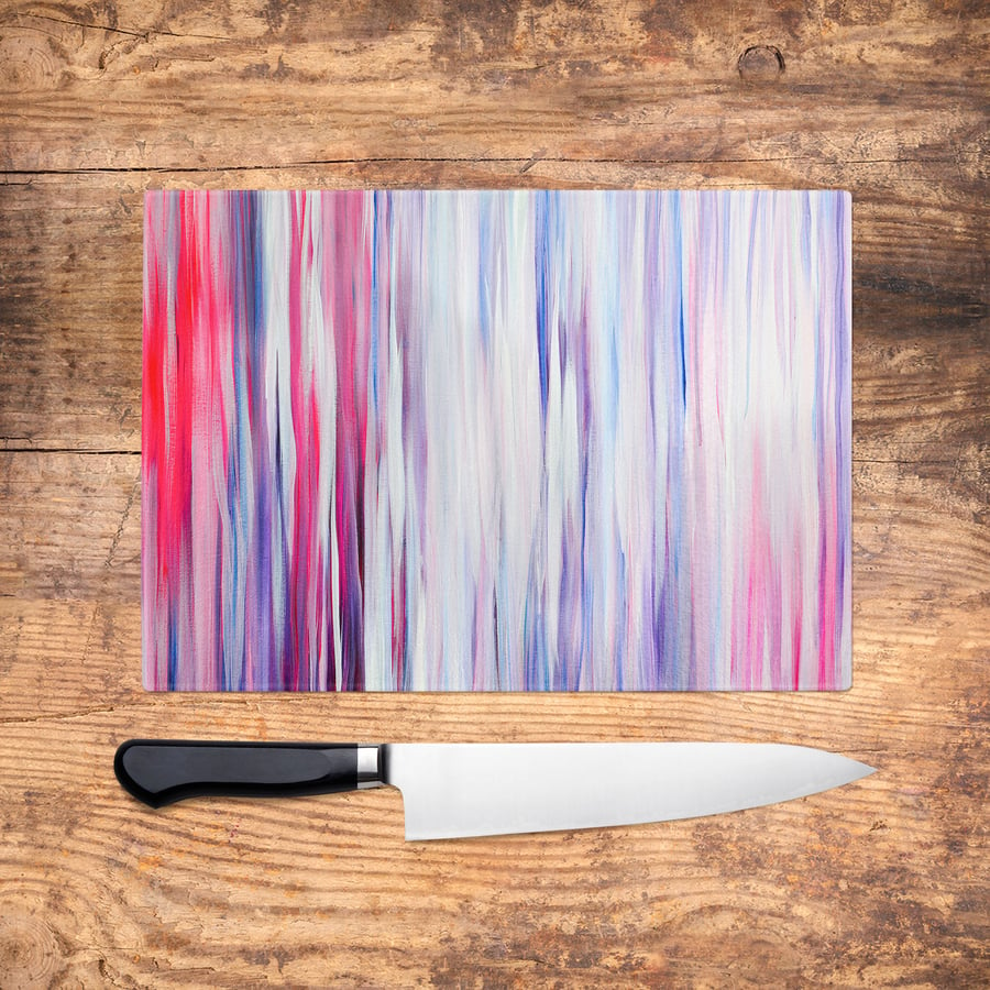 Candy Stripes Glass Chopping Board - Striped Worktop Saver, Platter, Large Cutti