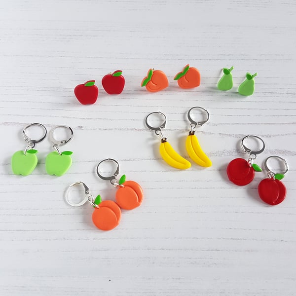 Fruit stud earrings OR mini hoops choose your style