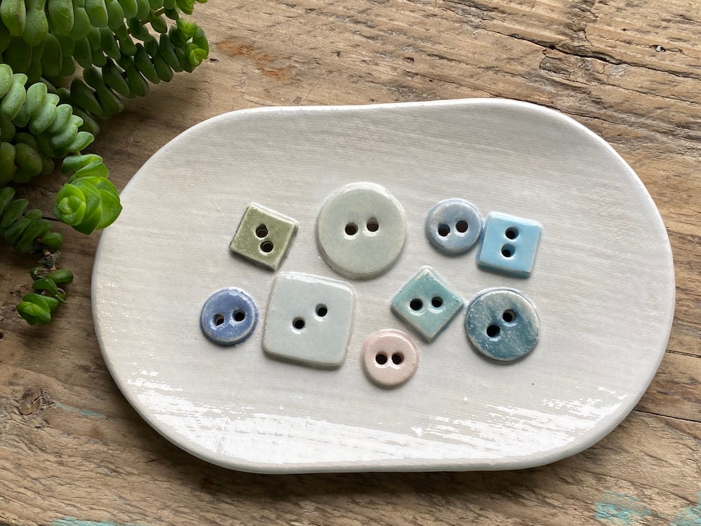 Handmade Ceramic Soap Dish with Button Detail
