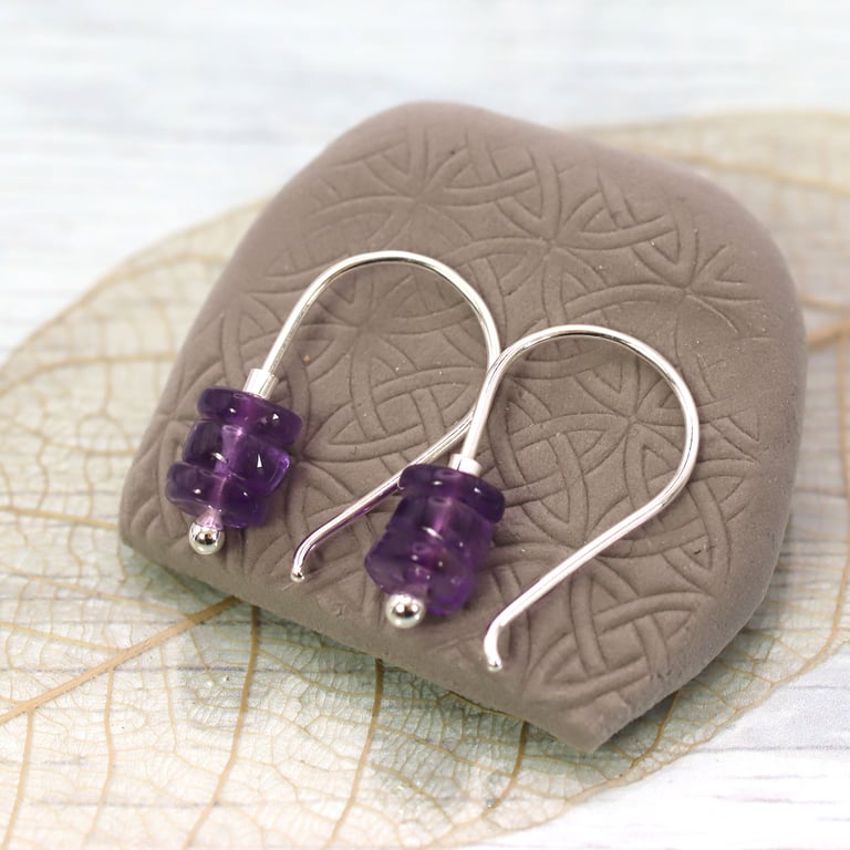 Silver and Amethyst Hook Earrings