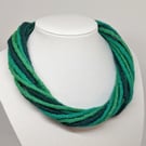 The Twist: felted wool cord necklace in shades of jade and green