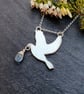 Recycled Silver Dove Pendant with Aquamarine - Sterling Silver Bird Necklace - Image 2