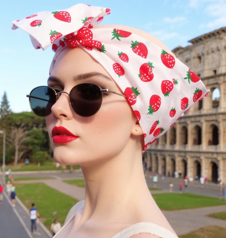 1950s Retro Rockabilly Headscarf  Bandana Handmade Strawberry Print