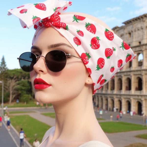 1950s Retro Rockabilly Headscarf  Bandana Handmade Strawberry Print