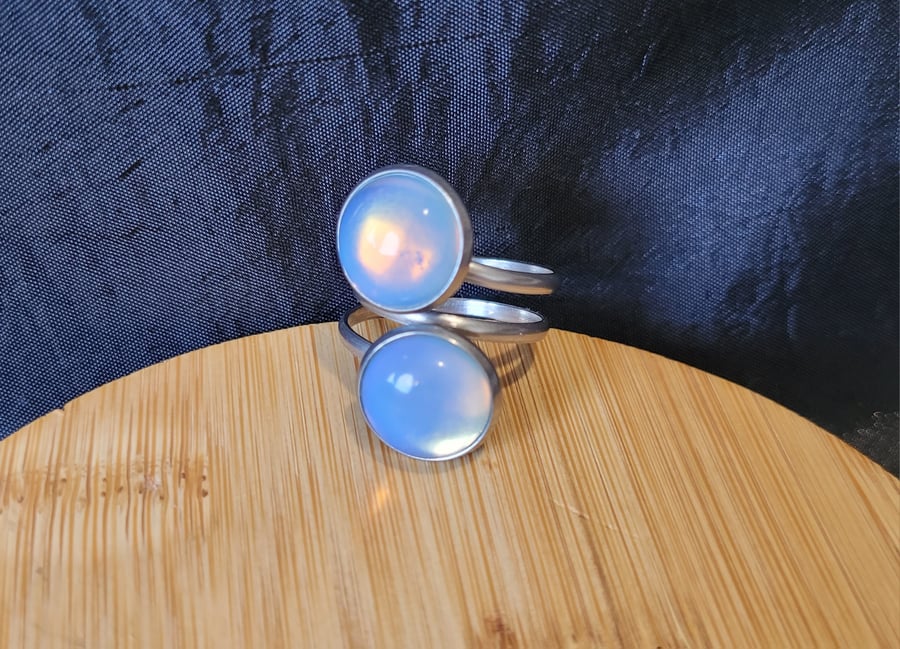 Stainless Steel Double Crystal Ring - Opalite 