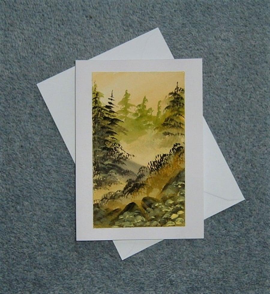 hand painted landscape original art blank greetings card ( ref F 16 )