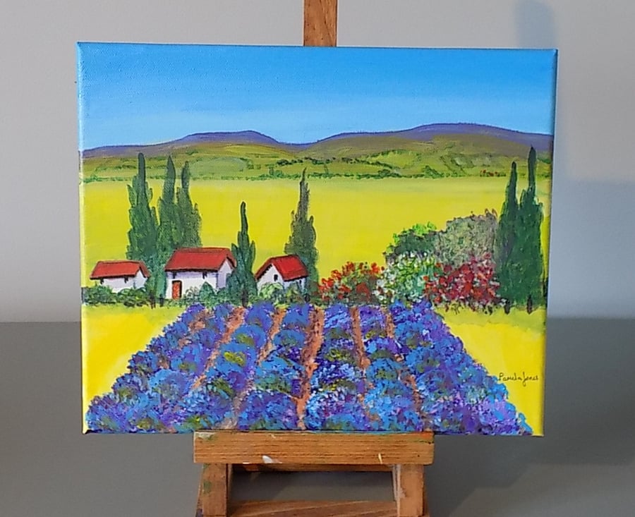 Lavender Field Provence, Acrylic Painting, On 30 x 24 cm Stretched Canvas, 