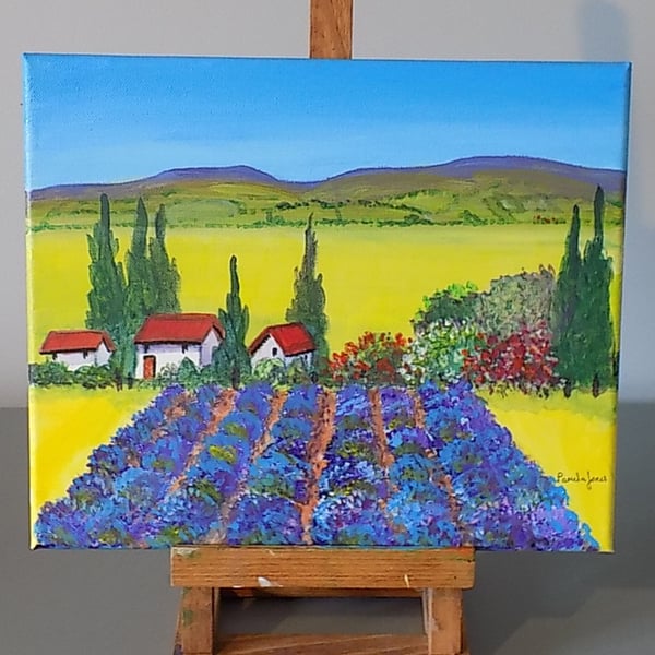 Lavender Field Provence, Acrylic Painting, On 30 x 24 cm Stretched Canvas, 