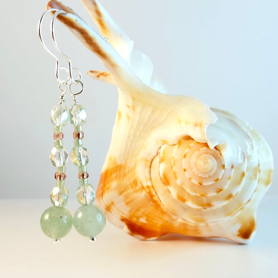 Light Teal Glass Beaded Earrings - Handmade In Devon