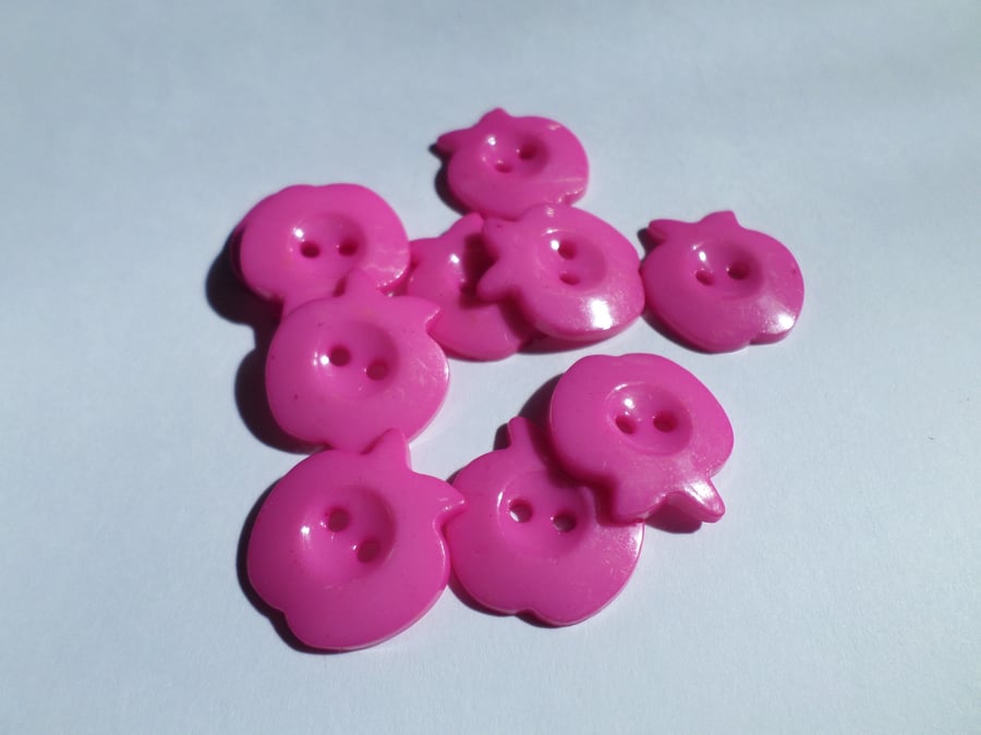10 x 2-Hole Acrylic Buttons - 21mm - Apple - Bright Pink 