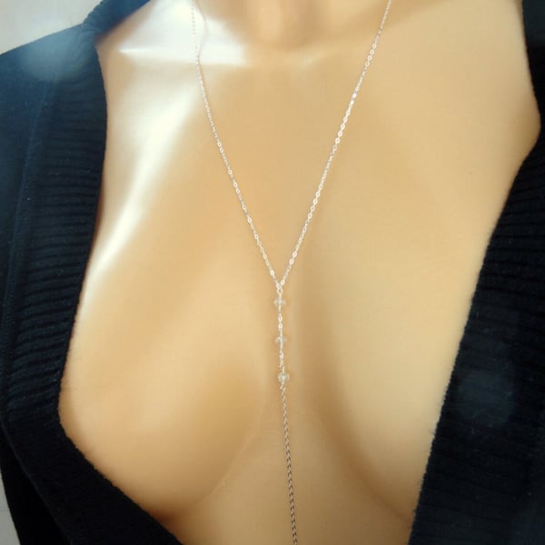 Sterling silver crystal long lariat necklace