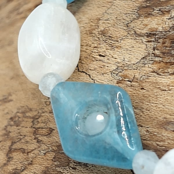 Cirrus. Aquamarine and Rainbow Moonstone Stone Bracelet by B.D.S.