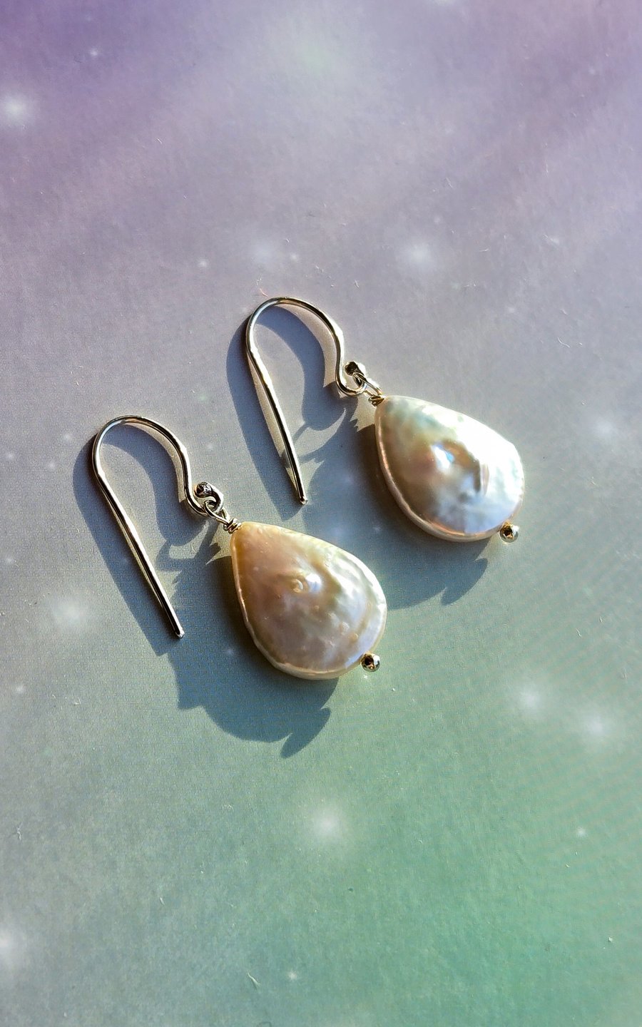 Freshwater Ivory Teardrop Pearl Earrings - Solid Silver Celestial Earrings, June