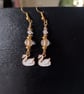 White and gold swan charm beaded dangle earrings  - Image 2
