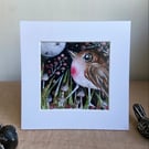 Mounted Whimsical Moon Gazing Bird Watercolour Print 
