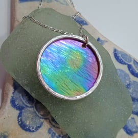 Sterling Silver and Titanium 'Northern Lights' Disc Pendant - UK Free Post