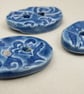 3 Medium Oval Ice Blue Leaf Pattern Ceramic Buttons - Image 2