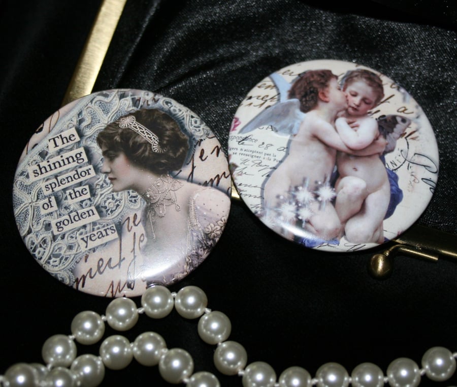 1x Vintage lady OR fairy angel pocket mirror 