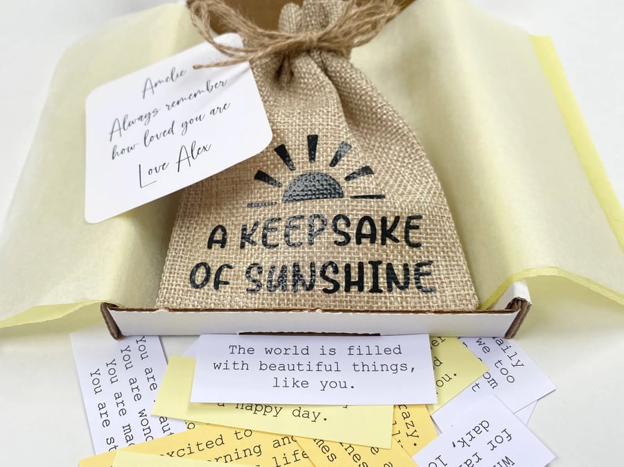 Image of Sunshine Quote Keepsake Bag, 31 Quotes, Positive Uplifting Pick Me Up Wellness