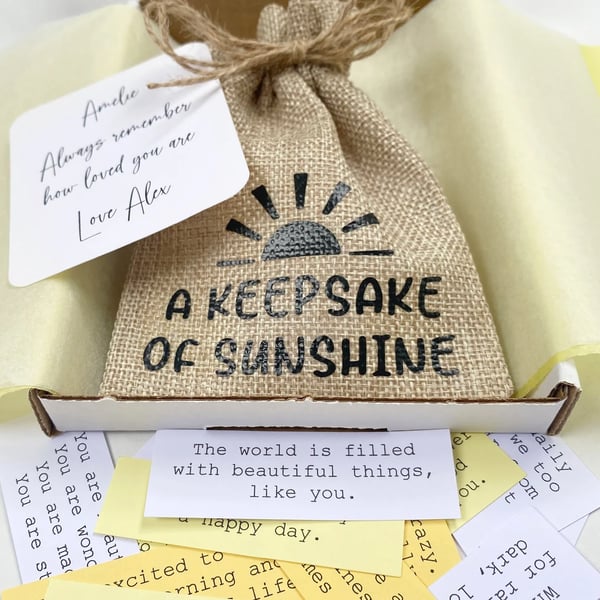 Sunshine Quote Keepsake Bag, 31 Quotes, Positive Uplifting Pick Me Up Wellness