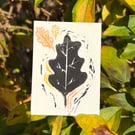ACEO Original Lino Print Mixed Media Oak Leaf Miniature Artwork 1 of 4
