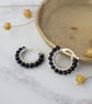 Black Gemstone Beaded Hoop Earrings in Sterling Silver  - Image 4