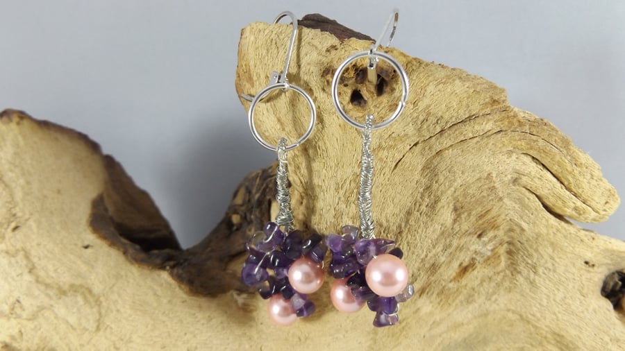 shell pearl and amethyst earrings