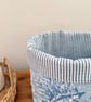 Blue Toile Fabric Storage Basket with Striped Lining - Image 3