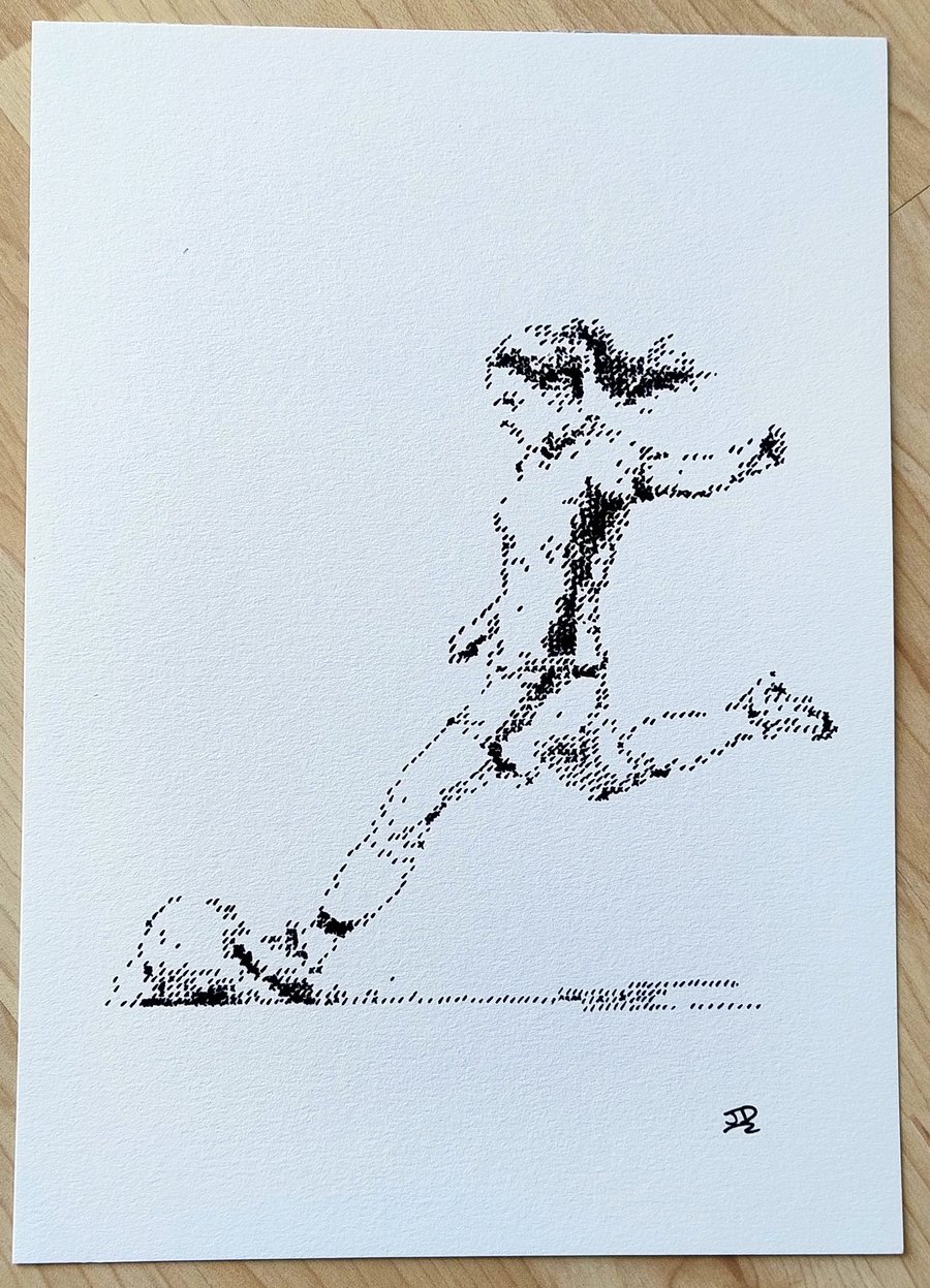 "She Plays" - A Contemporary Ink Drawing of a Female Footballer