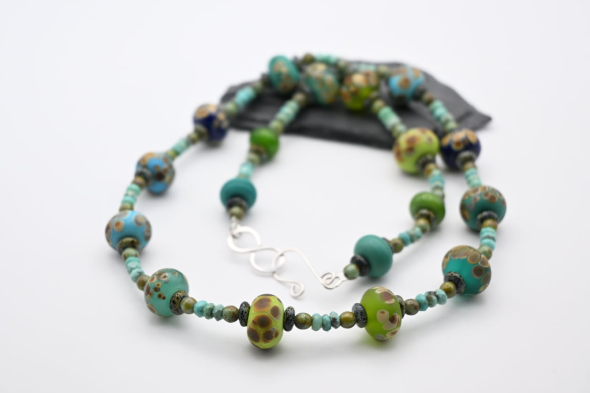 lampwork glass and turquoise gemstone beaded necklace
